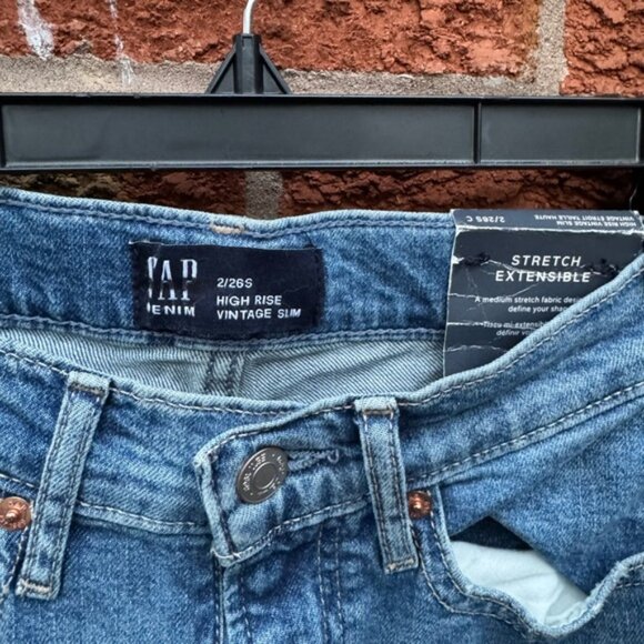 GAP High Rise Vintage Slim Distressed Blue Jeans - Picture 5 of 10